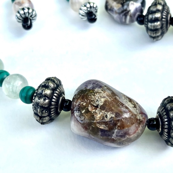 Dragonfly, Stone, and Faux Malachite Necklace, Bracelet, Clip-on Earring Set - Picture 6 of 11